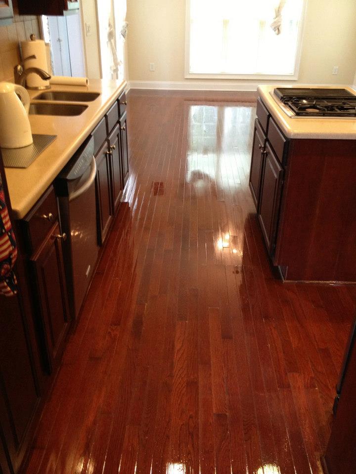 A recently refinished hardwood floor in a Decatur home