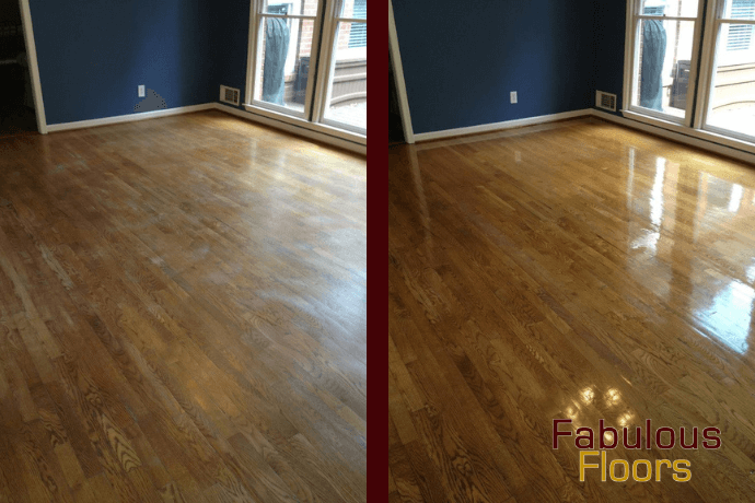 Before and after hardwood floor refinishing in Huntsville, AL