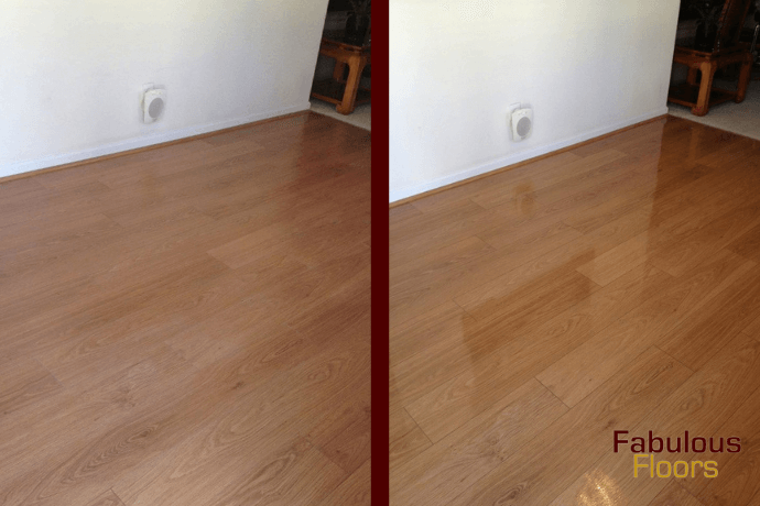before and after of a hardwood floor resurfacing project
