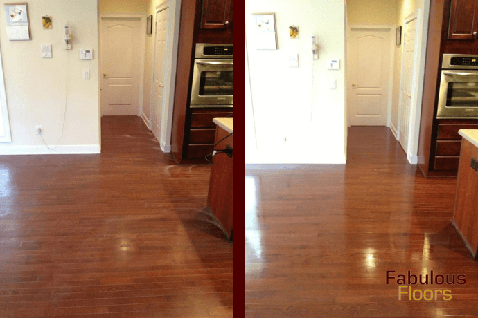before and after a hardwood refinishing service in hueytown, al
